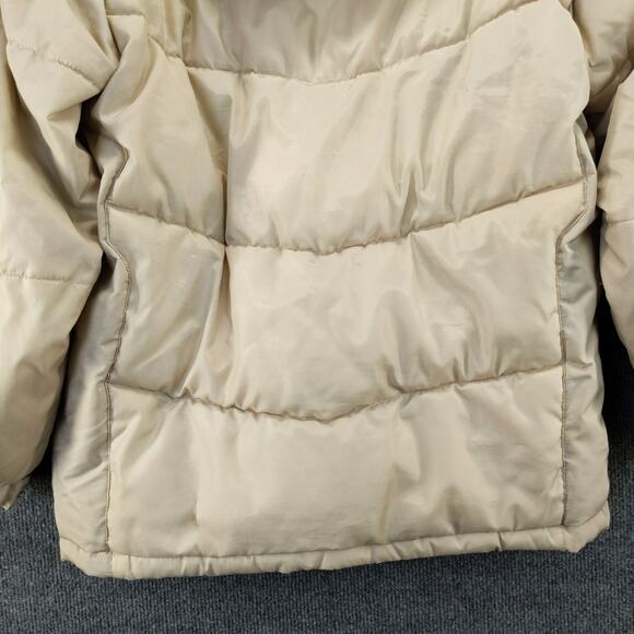 FUBU The Collection Down Puffer Coat Jacket Size 14/16 Cream Hooded Logo - Picture 9 of 12